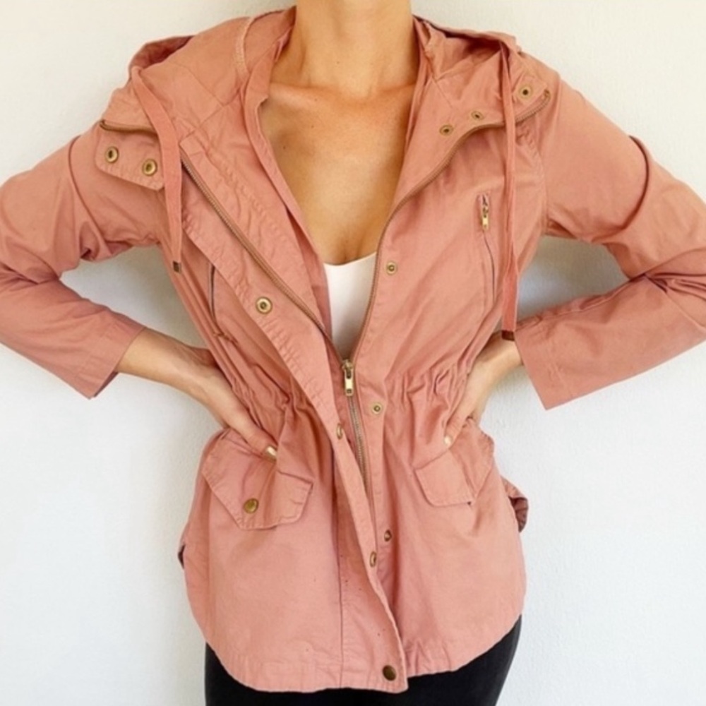 Love Tree blush pink full zip safari style twill utility jacket size small